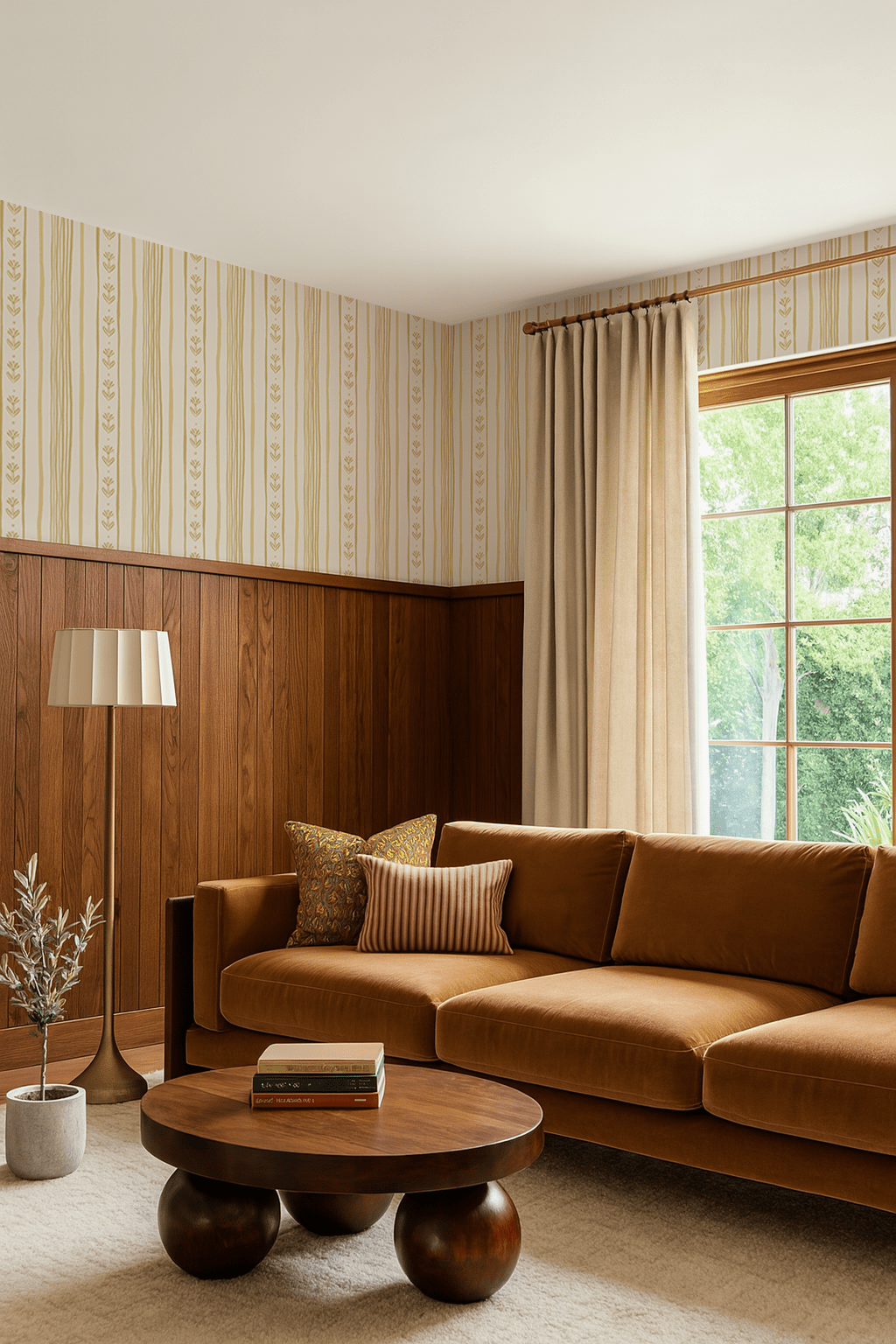 Daisy Chain Stripe Wallpaper, beige and butter yellow - mosswell.us