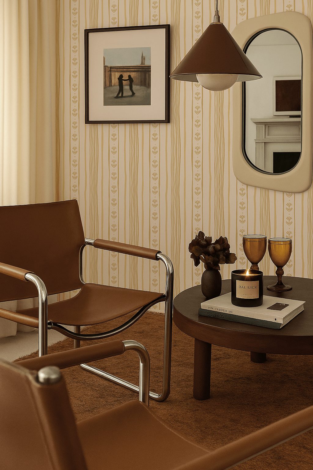 Daisy Chain Stripe Wallpaper, beige and butter yellow - mosswell.us