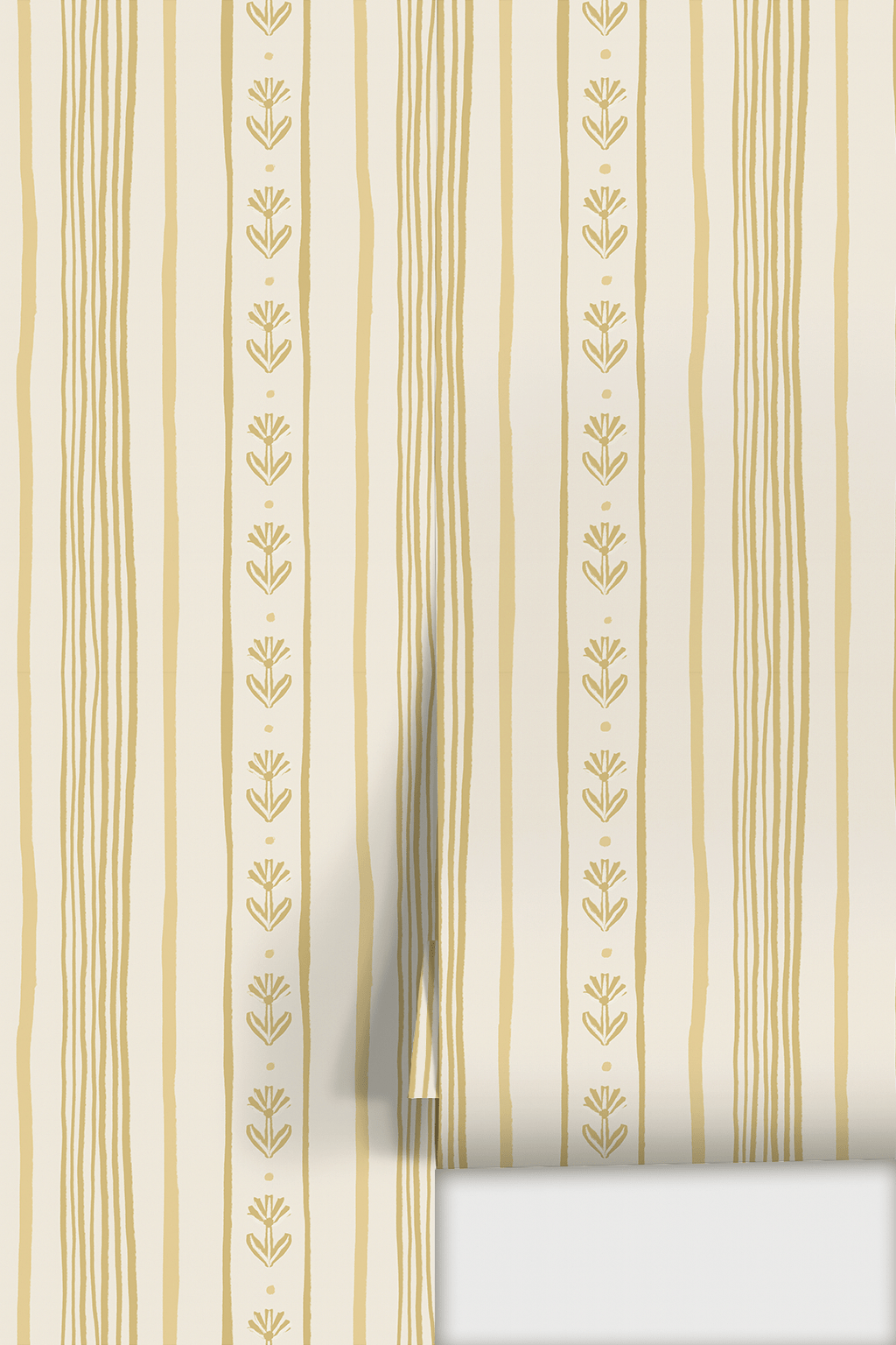 Daisy Chain Stripe Wallpaper, beige and butter yellow - mosswell.us