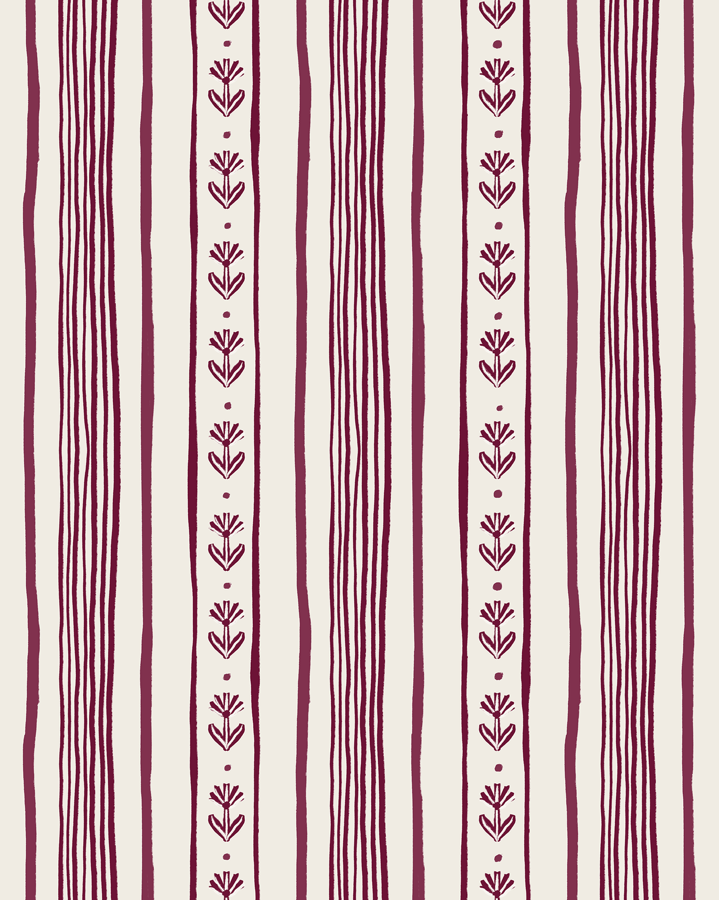 Daisy Chain Stripe Wallpaper, beige and eggplant purple - mosswell.us