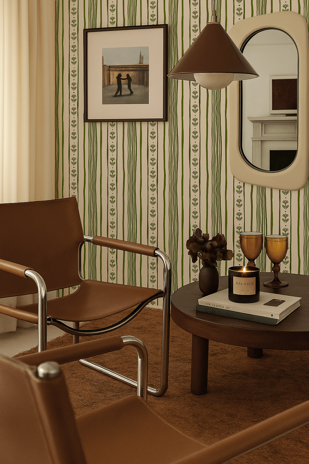 Daisy Chain Stripe Wallpaper, beige and green - mosswell.us