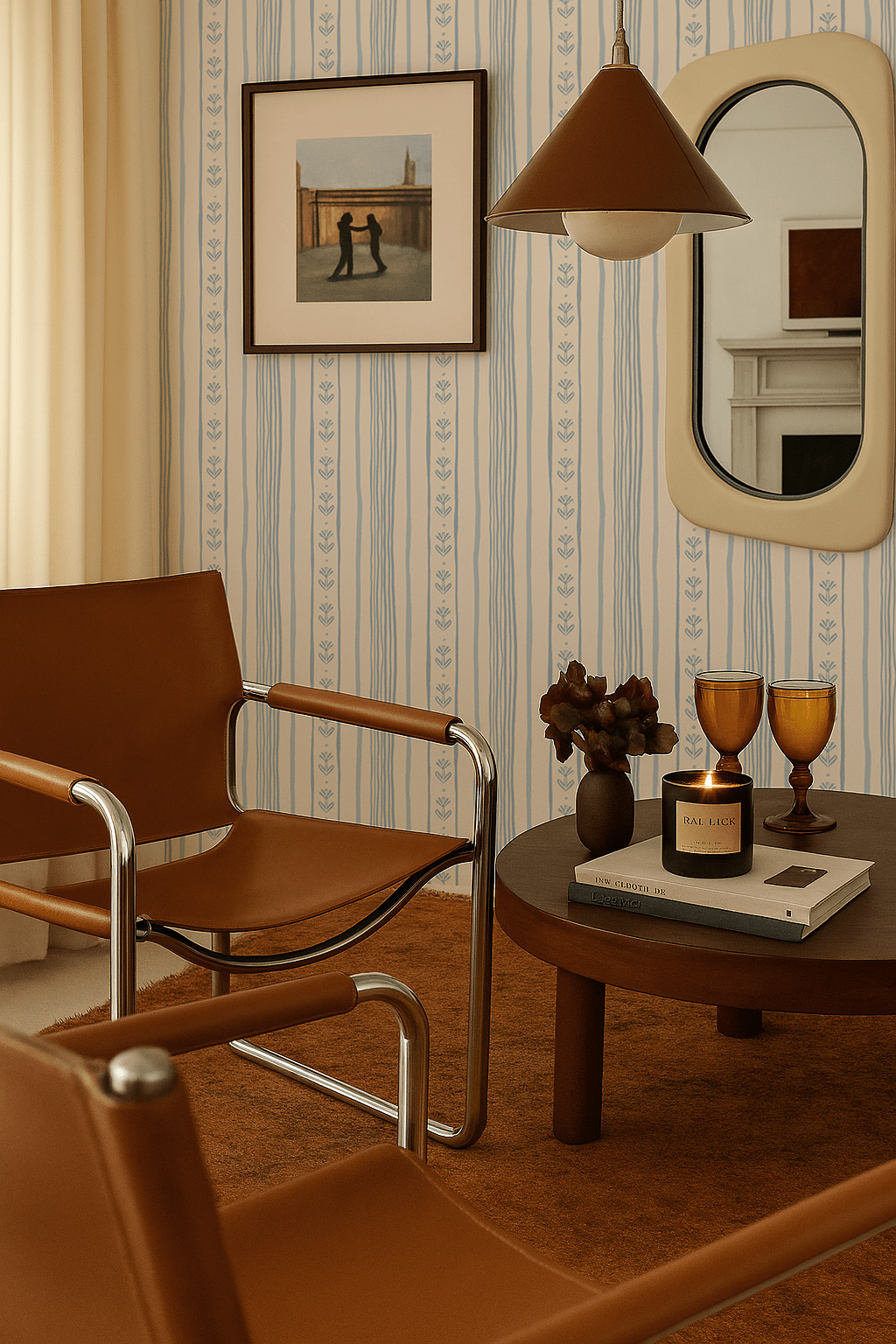 Daisy Chain Stripe Wallpaper, beige and light blue - mosswell.us