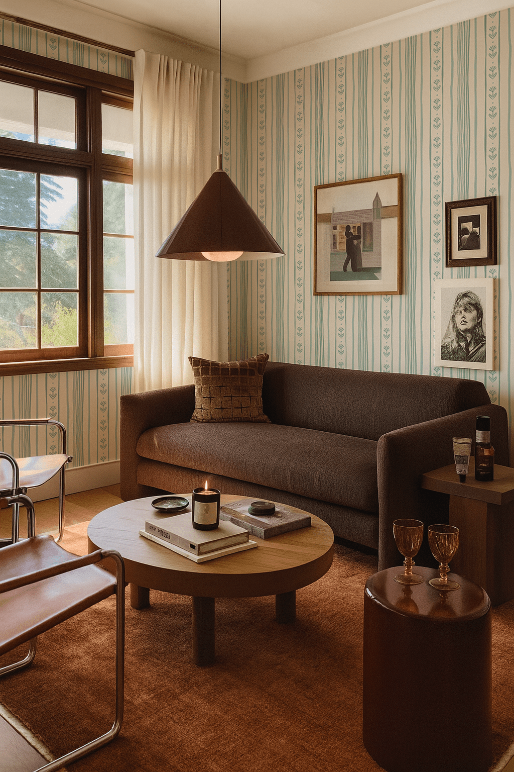 Daisy Chain Stripe Wallpaper, beige and mint - mosswell.us