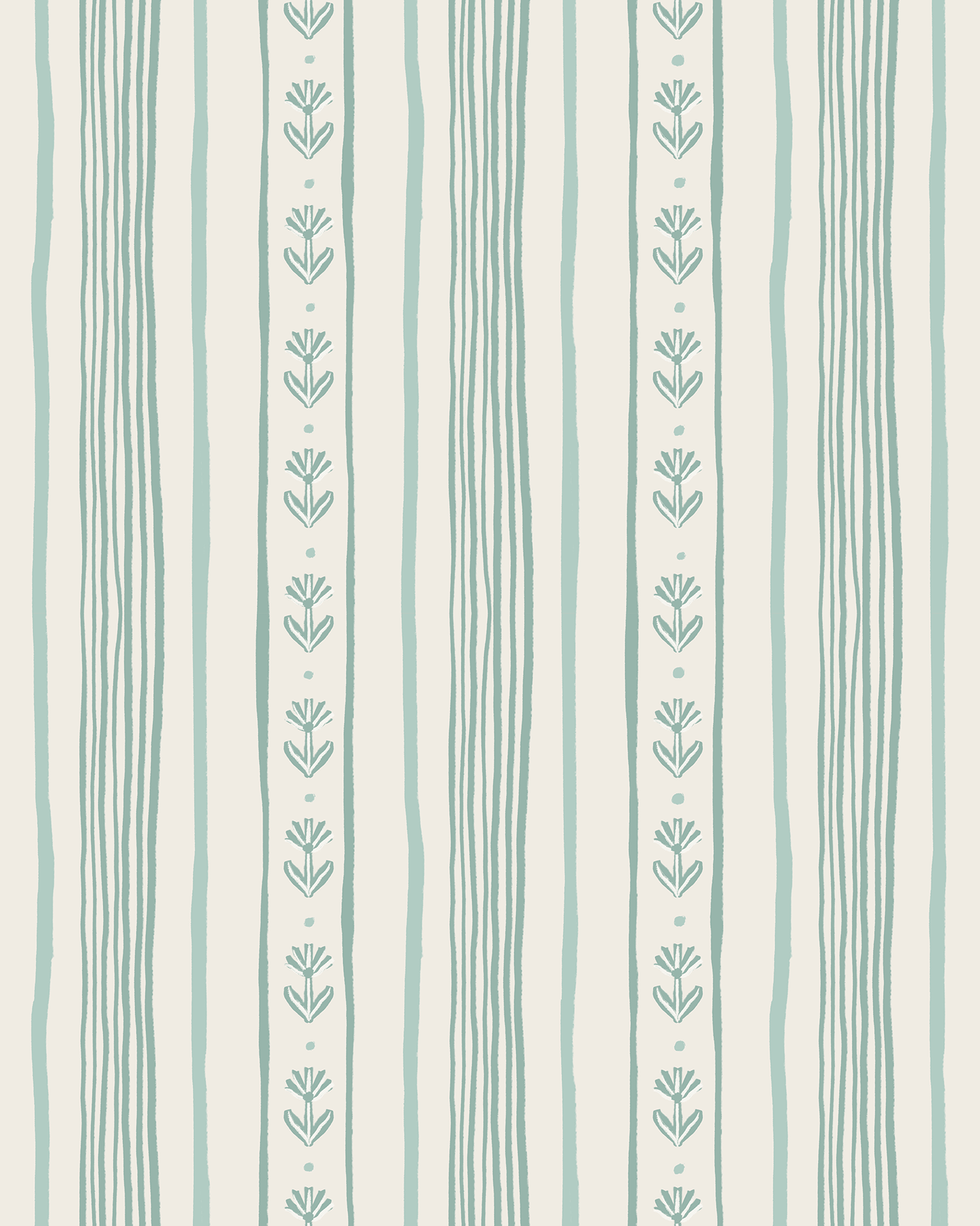 Daisy Chain Stripe Wallpaper, beige and mint - mosswell.us