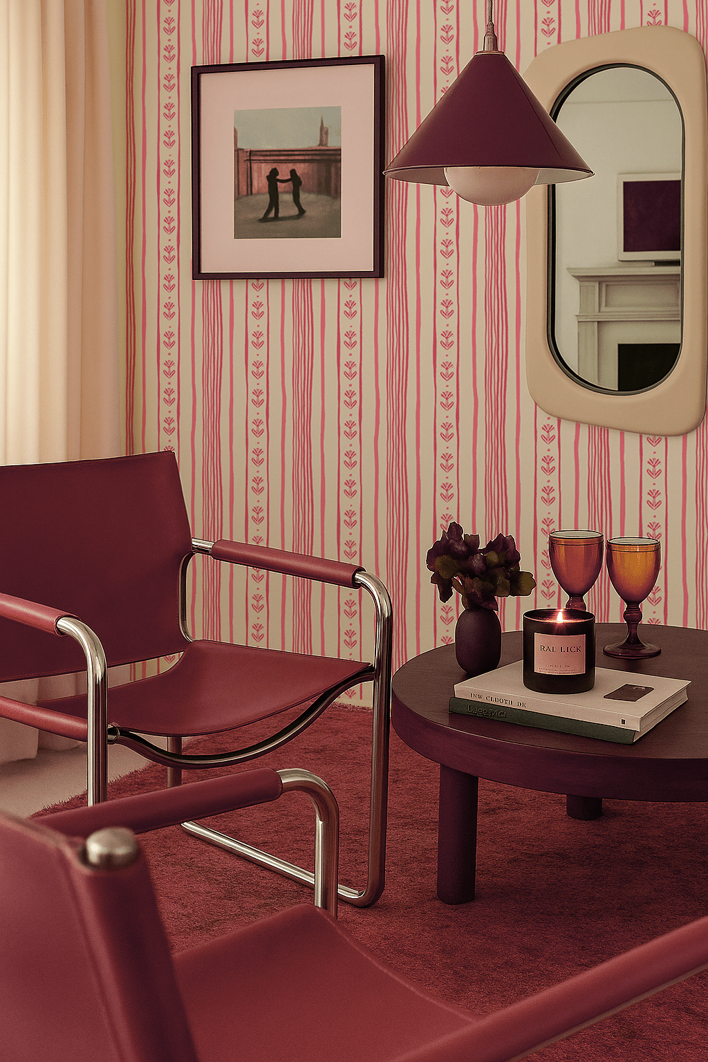 Daisy Chain Stripe Wallpaper, beige and pink - mosswell.us