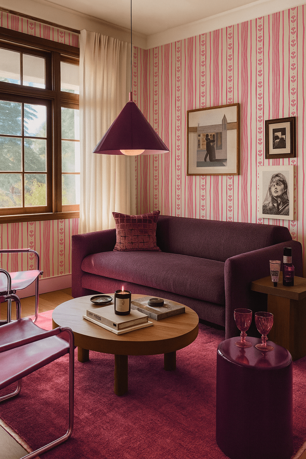 Daisy Chain Stripe Wallpaper, beige and pink - mosswell.us