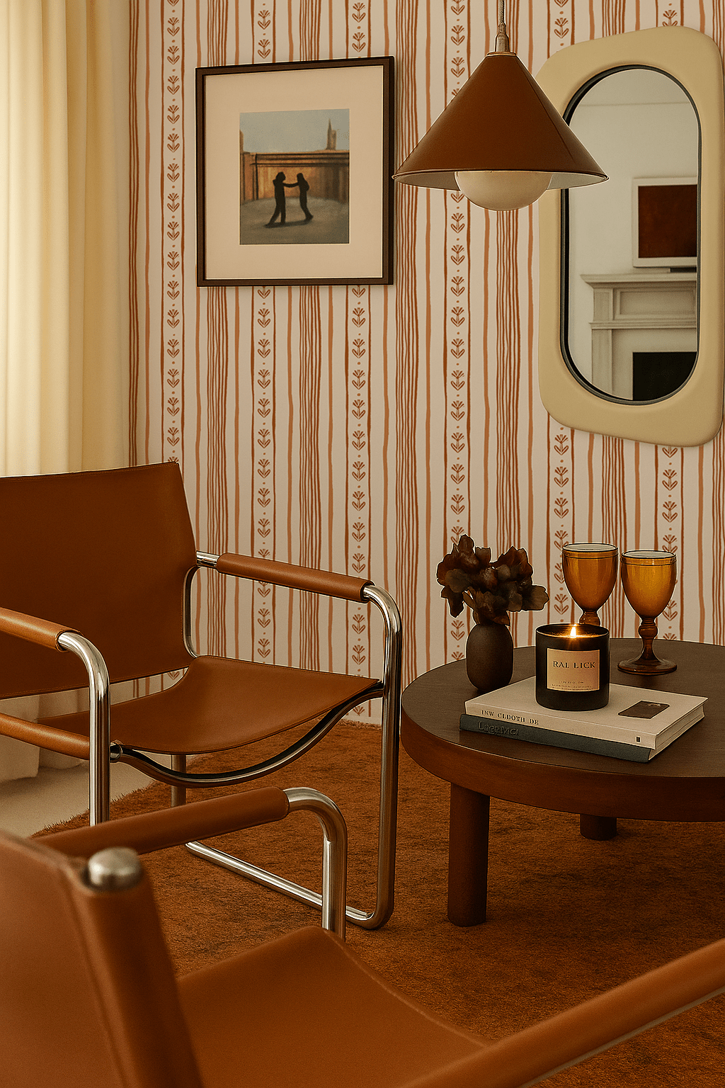 Daisy Chain Stripe Wallpaper, beige and terra cotta - mosswell.us