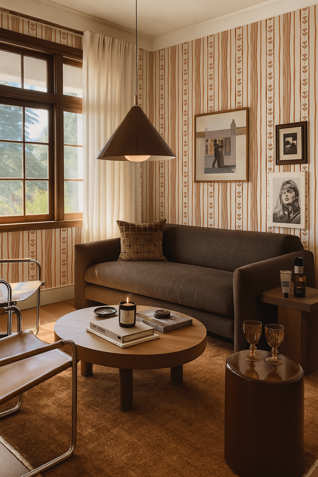 Daisy Chain Stripe Wallpaper, beige and terra cotta - mosswell.us