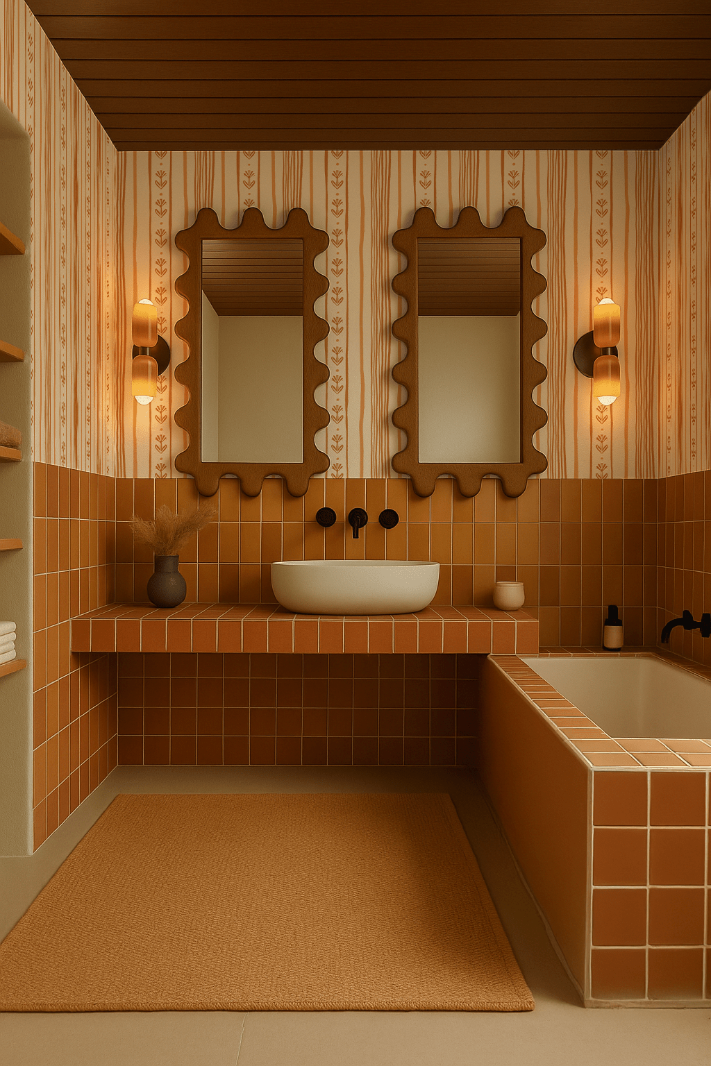 Daisy Chain Stripe Wallpaper, beige, apricot and orange - mosswell.us