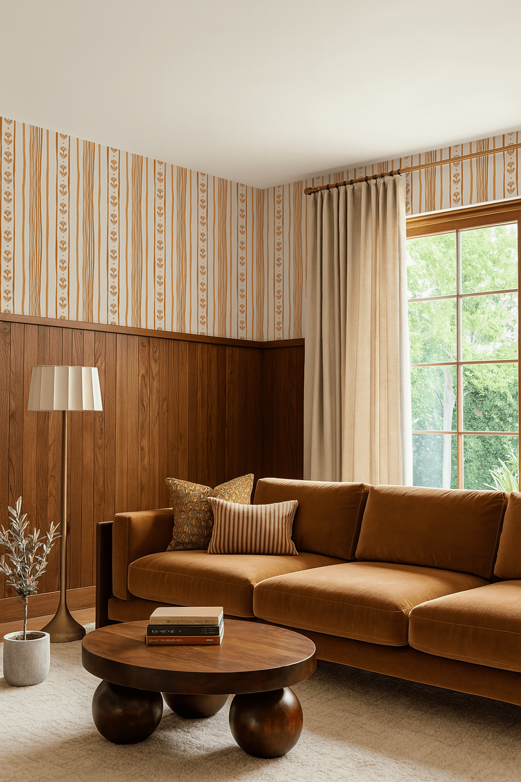 Daisy Chain Stripe Wallpaper, beige, apricot and orange - mosswell.us