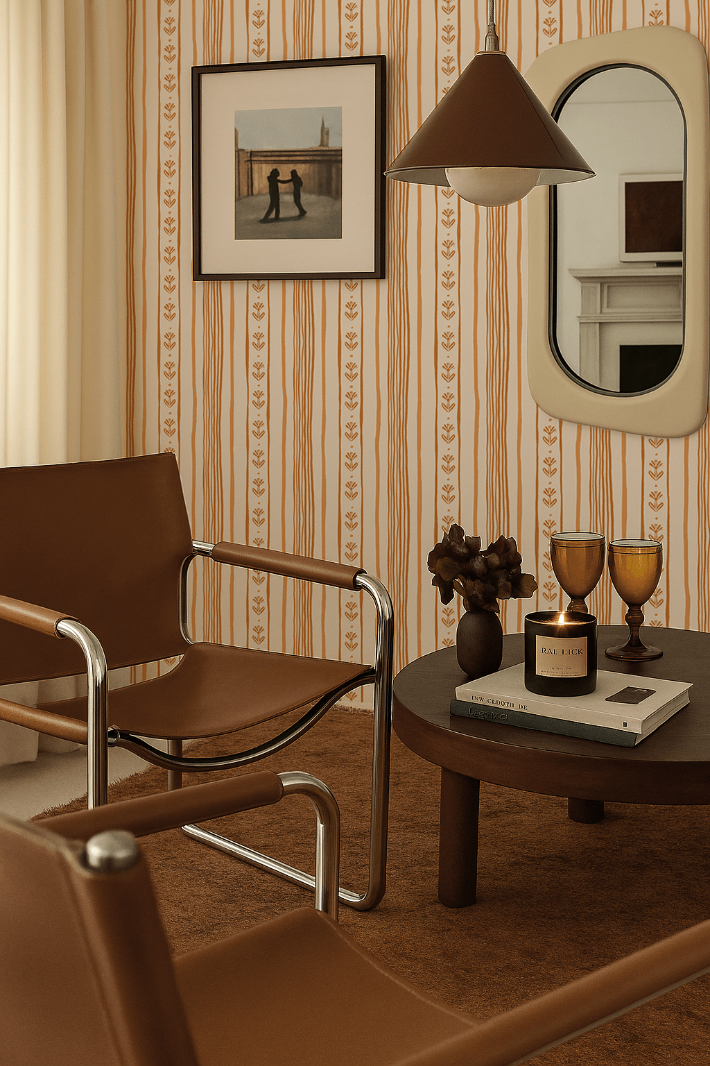 Daisy Chain Stripe Wallpaper, beige, apricot and orange - mosswell.us