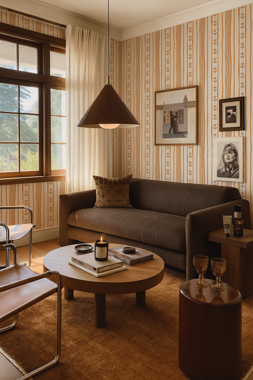 Daisy Chain Stripe Wallpaper, beige, apricot and orange - mosswell.us