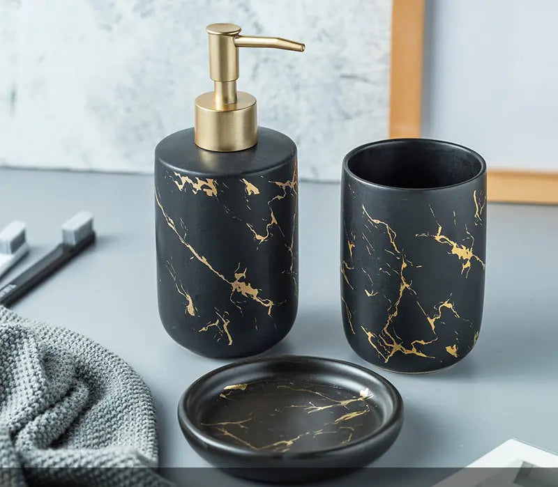 Ceramic Bathroom Vanity Set with Marble Pattern