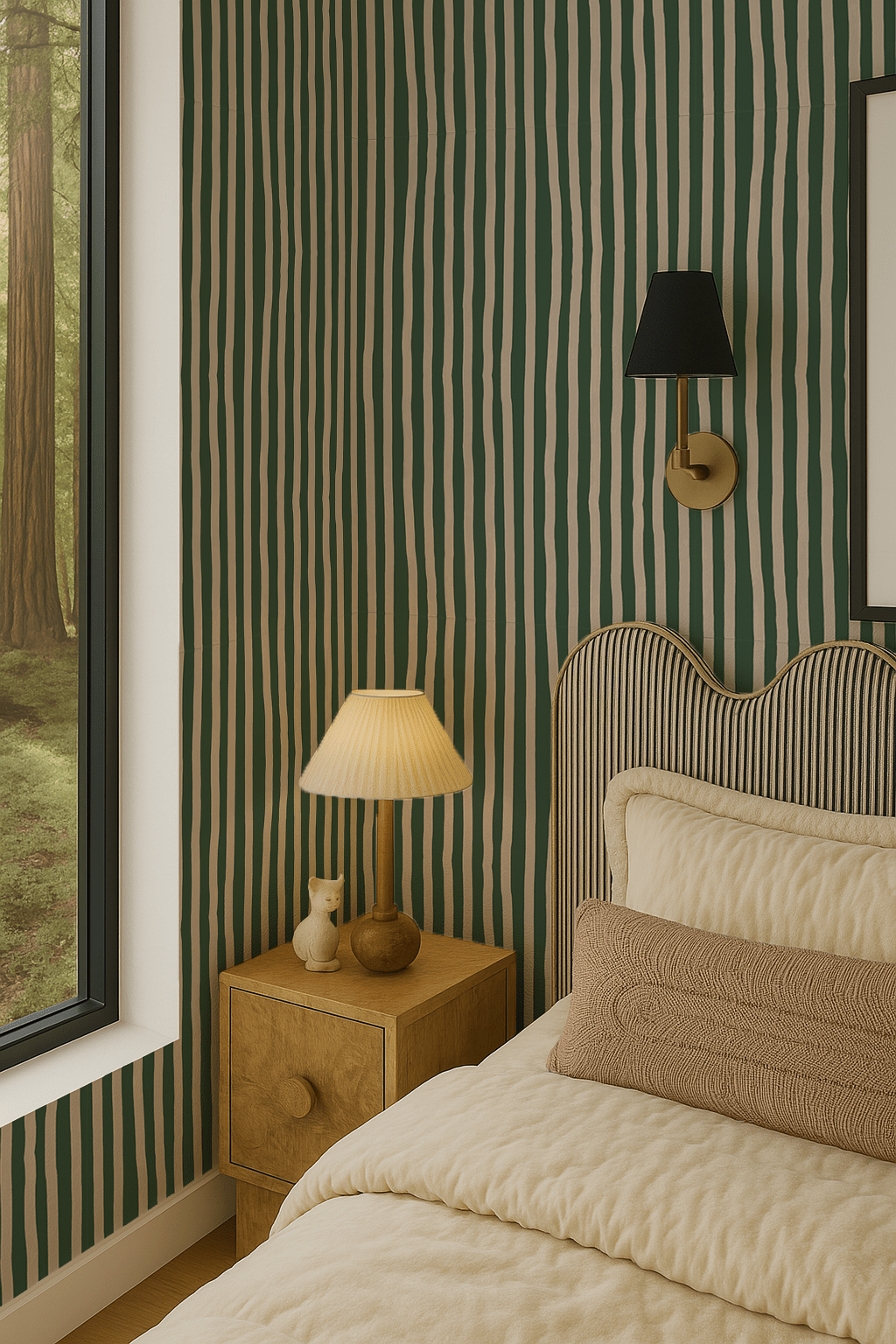 Dolce Stripe Wallpaper, green and beige - mosswell.us
