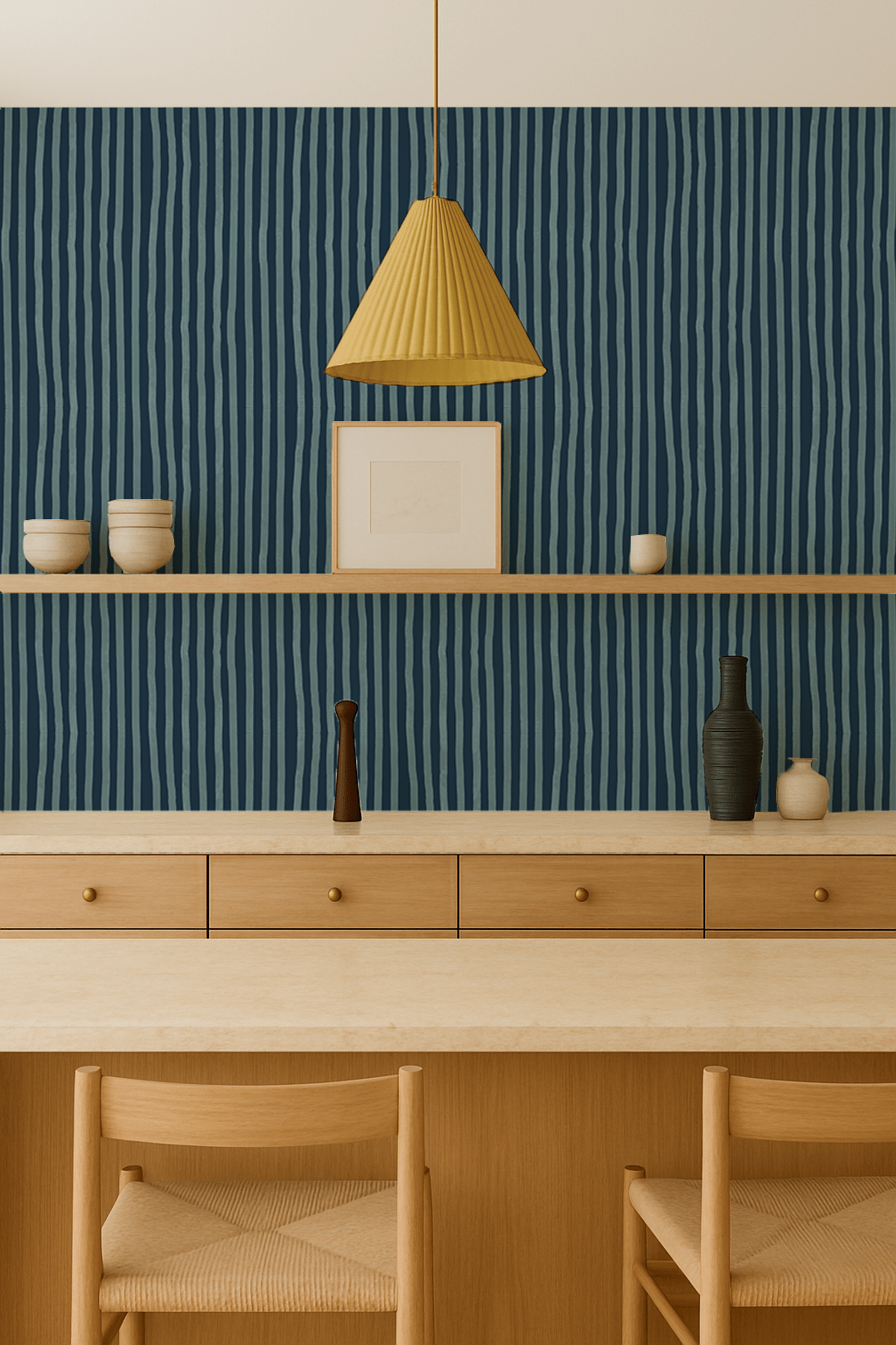 Dolce Stripe Wallpaper, navy and light blue - mosswell.us