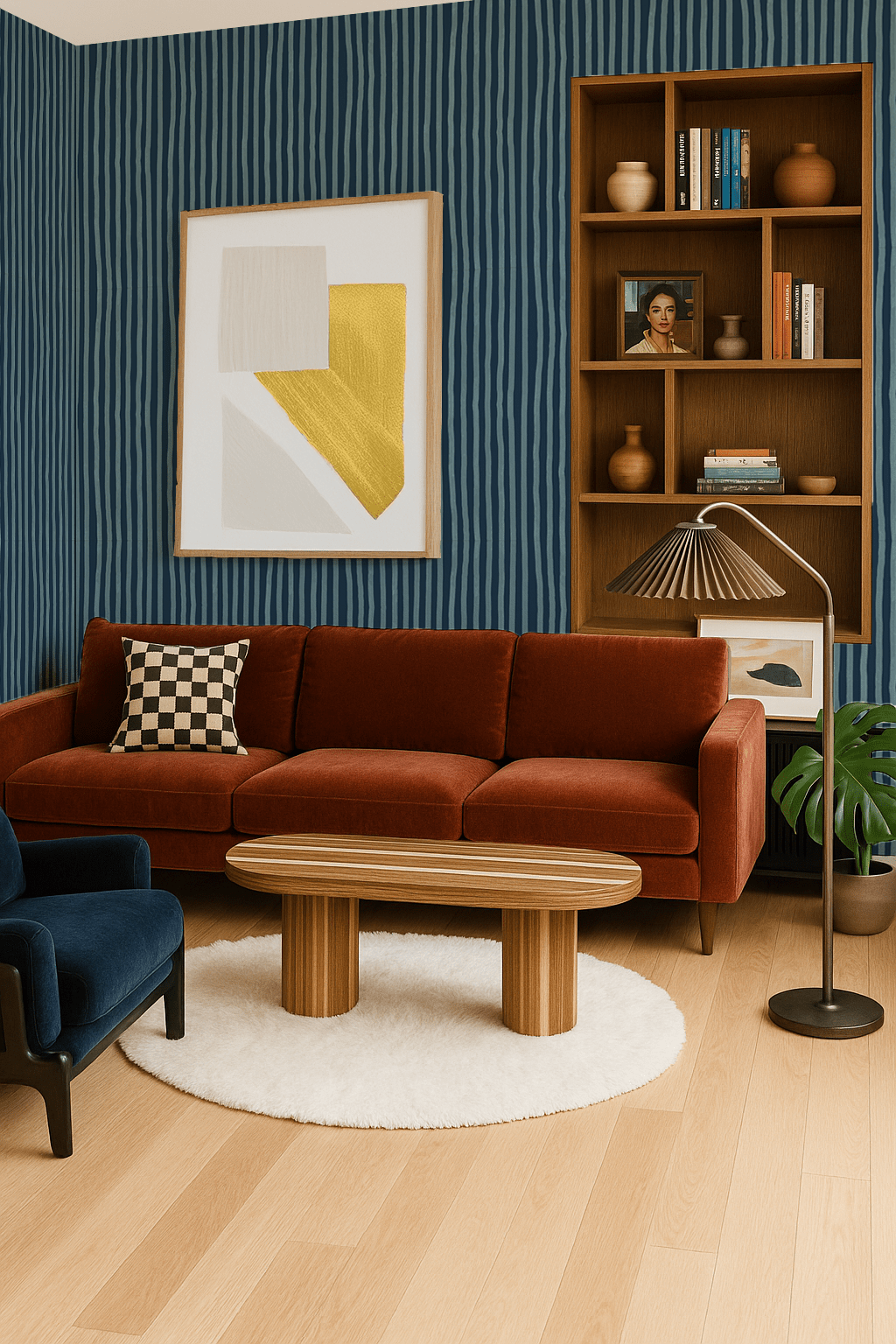 Dolce Stripe Wallpaper, navy and light blue - mosswell.us