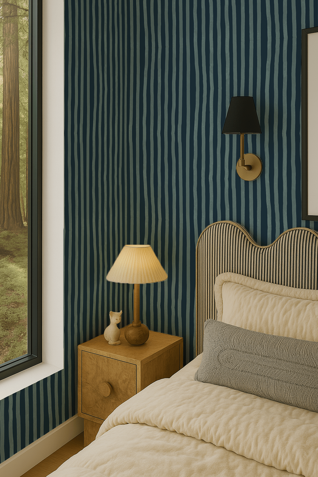 Dolce Stripe Wallpaper, navy and light blue - mosswell.us