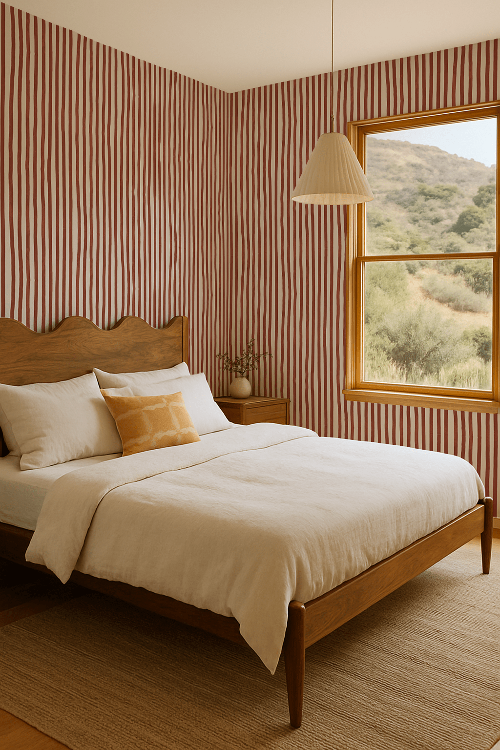 Dolce Stripe Wallpaper, off - white and brick red - mosswell.us