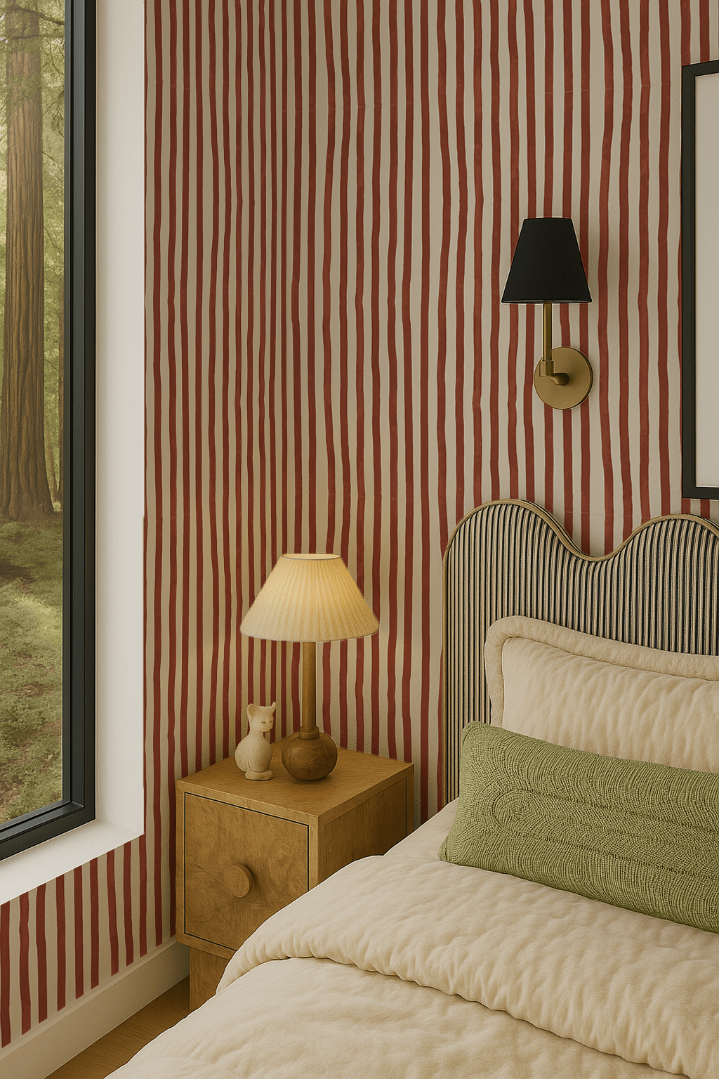 Dolce Stripe Wallpaper, off - white and brick red - mosswell.us