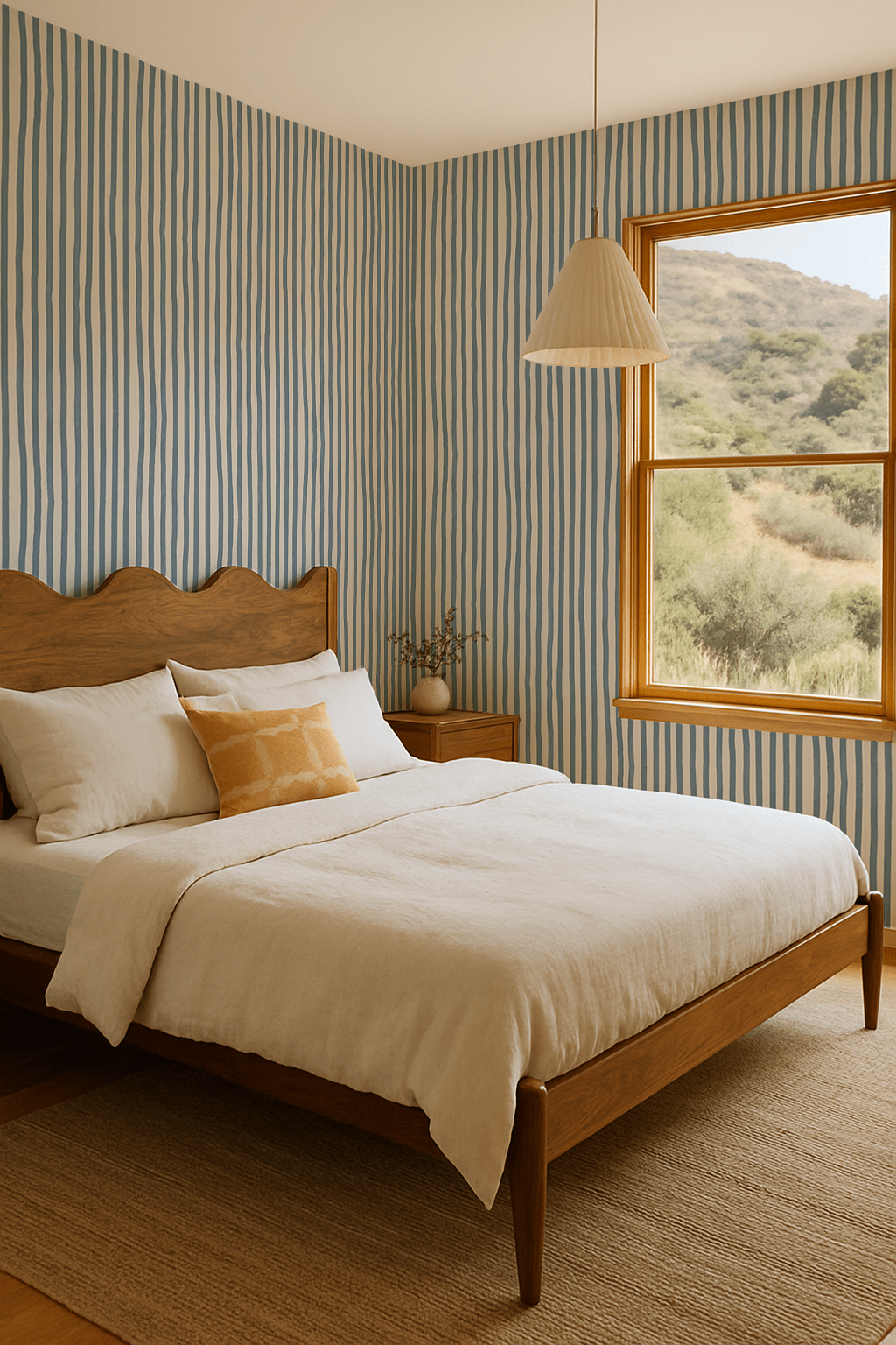 Dolce Stripe Wallpaper, off - white and dusty blue - mosswell.us