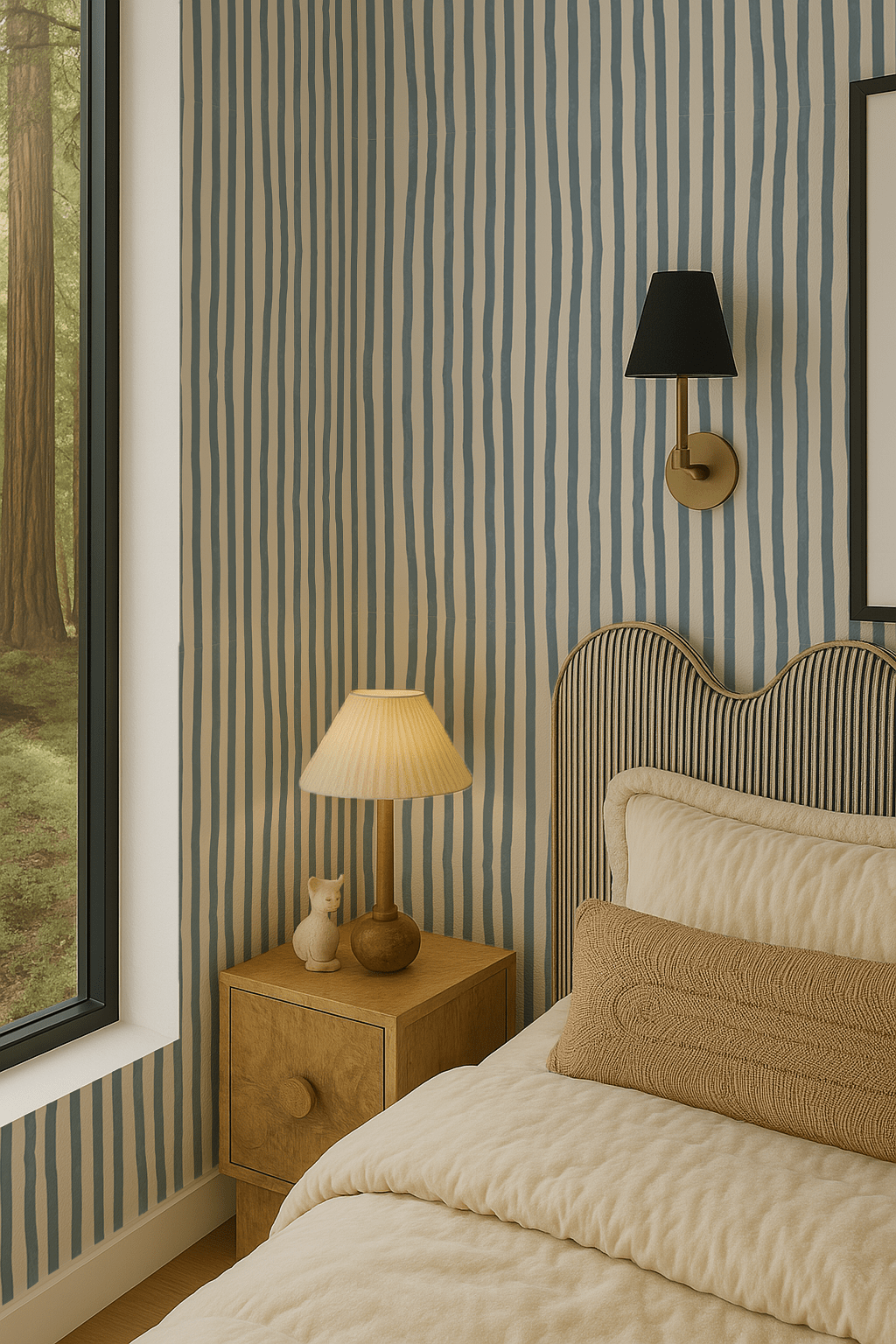 Dolce Stripe Wallpaper, off - white and dusty blue - mosswell.us