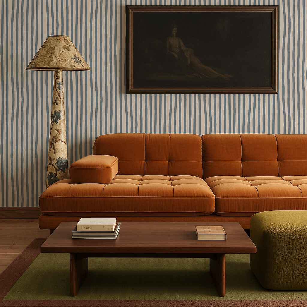 Dolce Stripe Wallpaper, off - white and dusty blue - mosswell.us