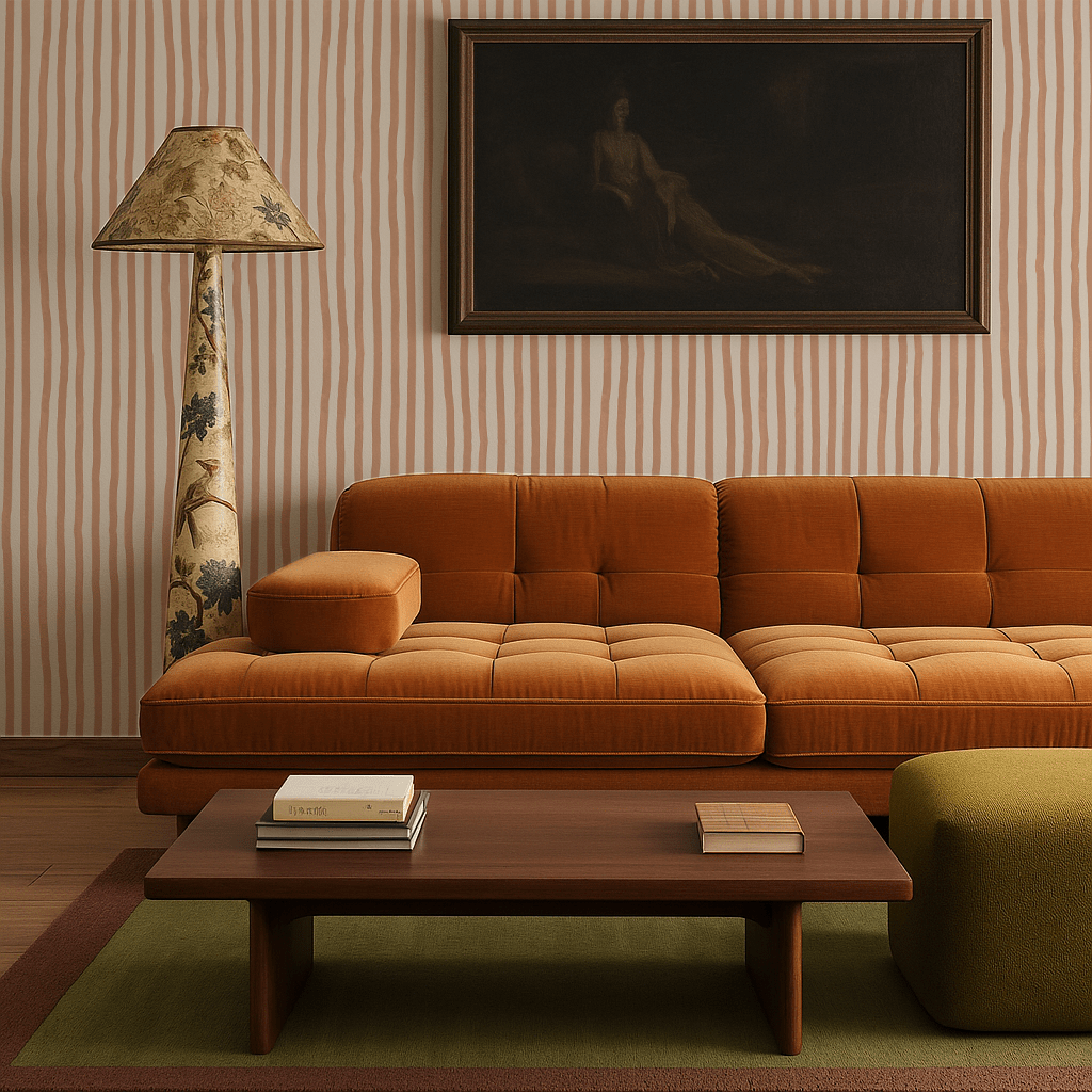 Dolce Stripe Wallpaper, off - white and peach - mosswell.us