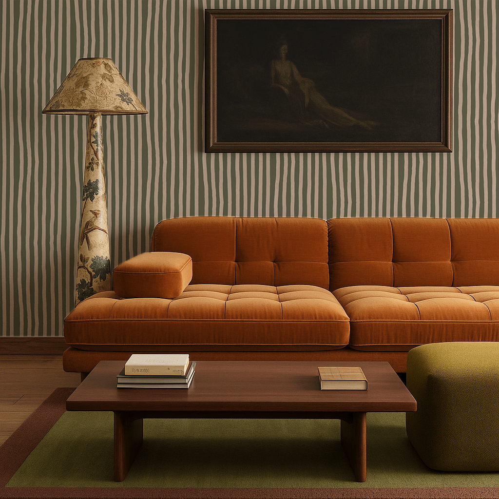 Dolce Stripe Wallpaper, olive green and tan - mosswell.us