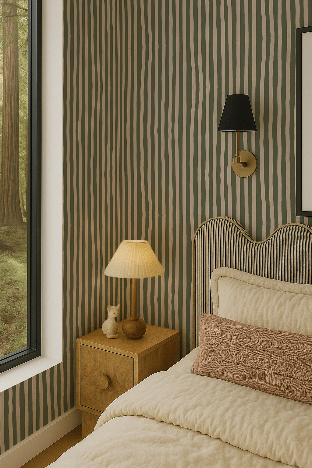 Dolce Stripe Wallpaper, olive green and tan - mosswell.us