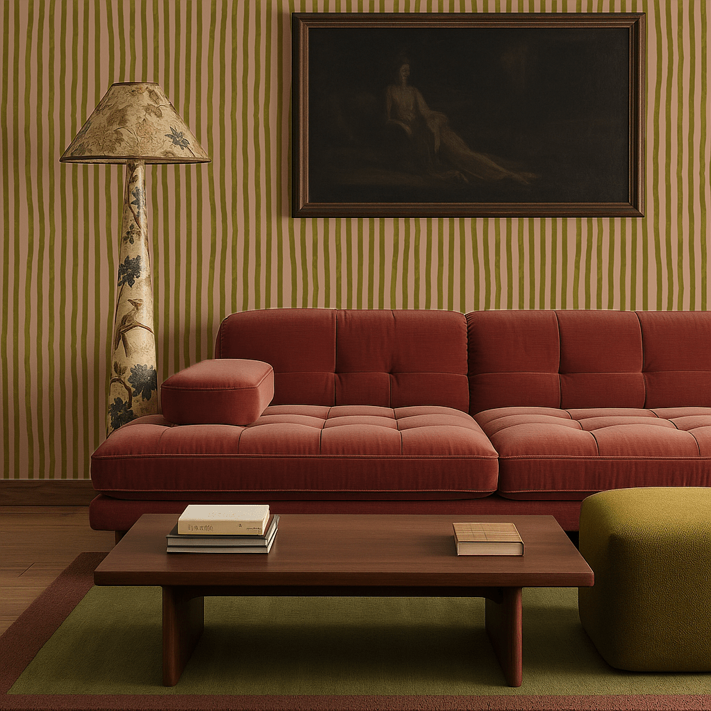 Dolce Stripe Wallpaper, peach and chartreuse - mosswell.us