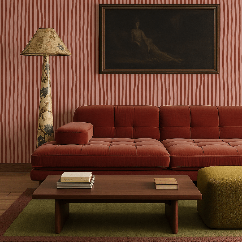 Dolce Stripe Wallpaper, pink and brick red - mosswell.us