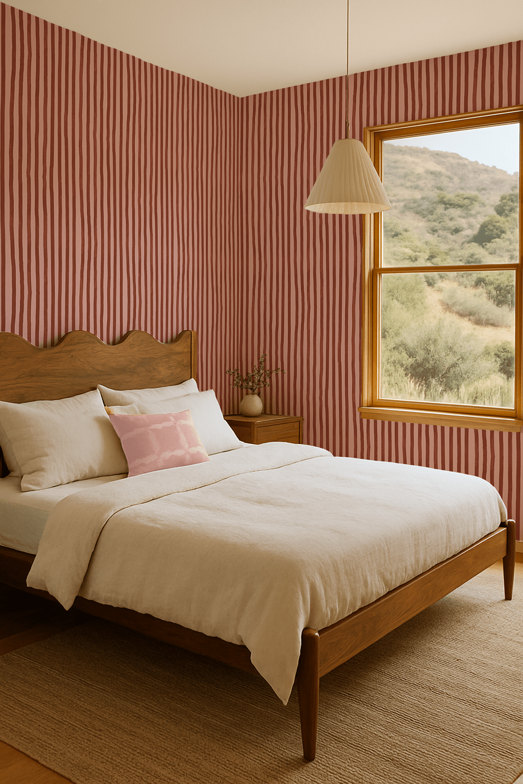 Dolce Stripe Wallpaper, pink and brick red - mosswell.us