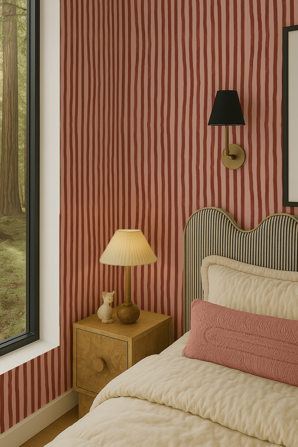 Dolce Stripe Wallpaper, pink and brick red - mosswell.us