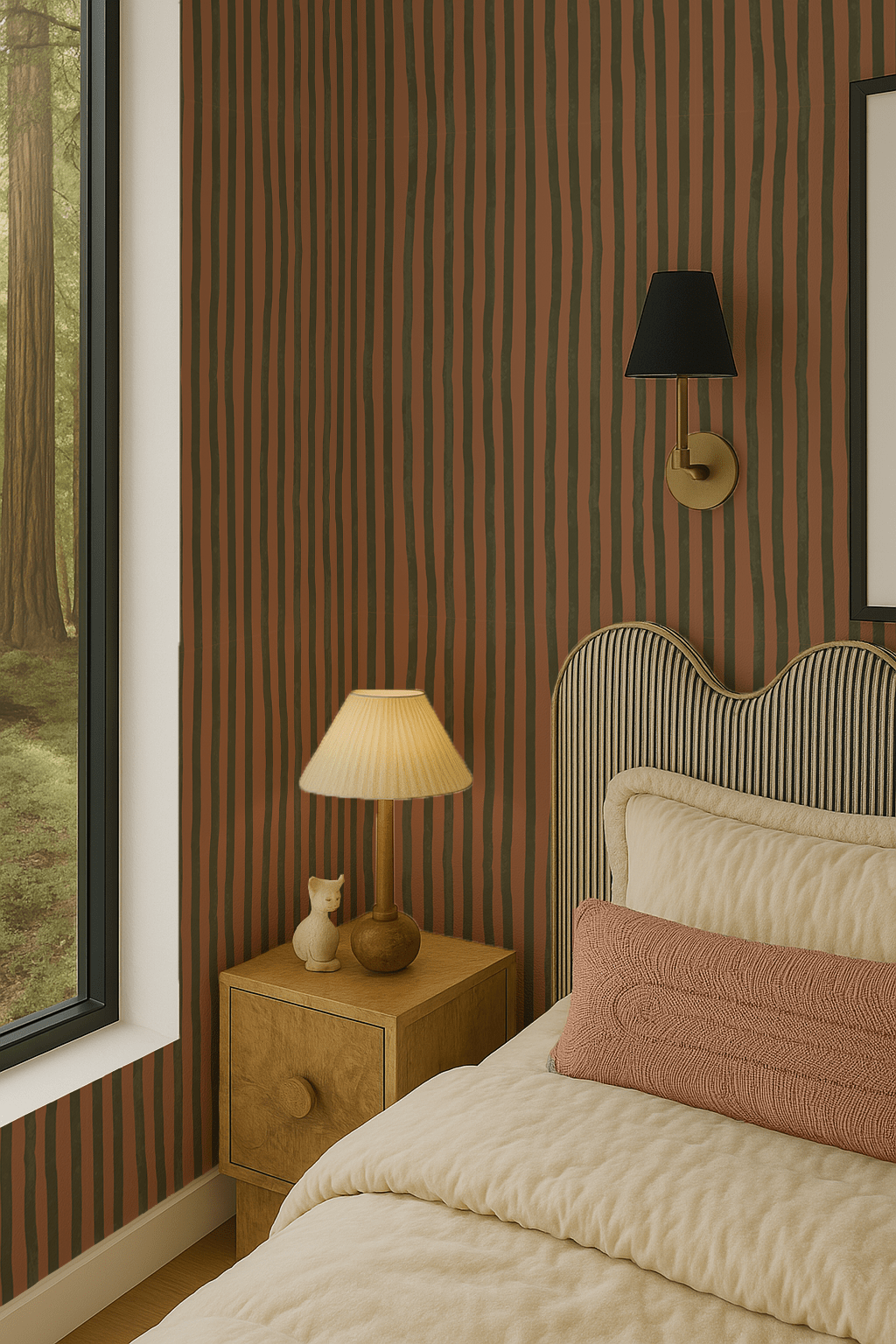 Dolce Stripe Wallpaper, terra cotta and olive - mosswell.us