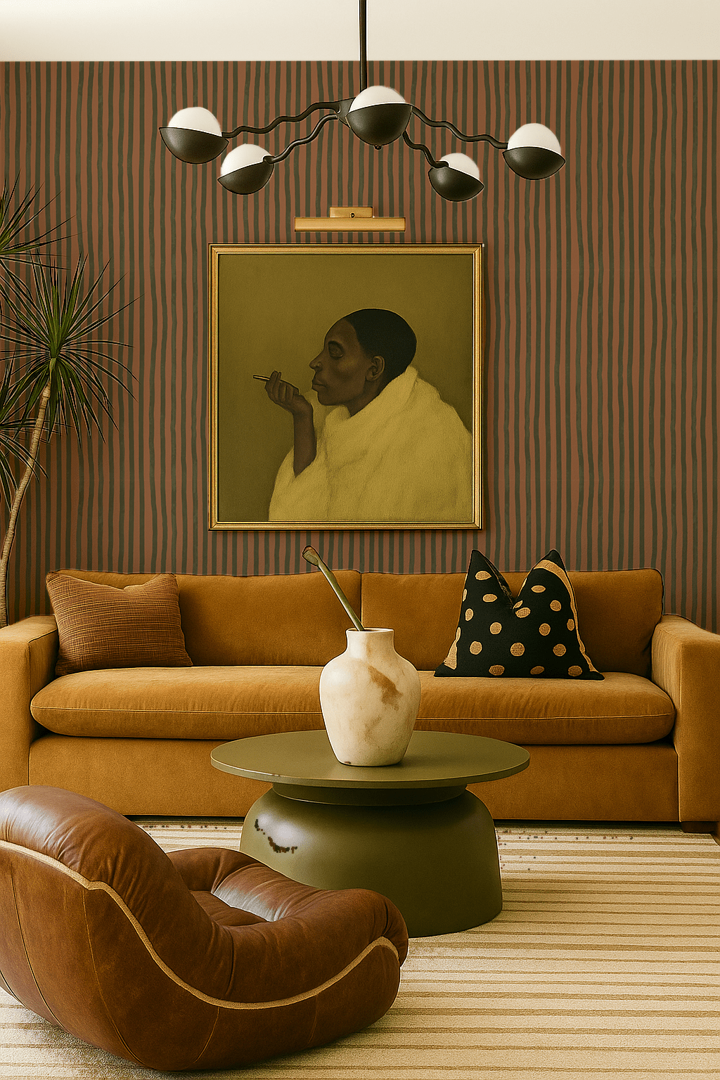 Dolce Stripe Wallpaper, terra cotta and olive - mosswell.us