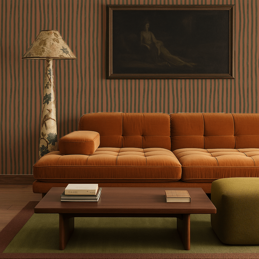 Dolce Stripe Wallpaper, terra cotta and olive - mosswell.us