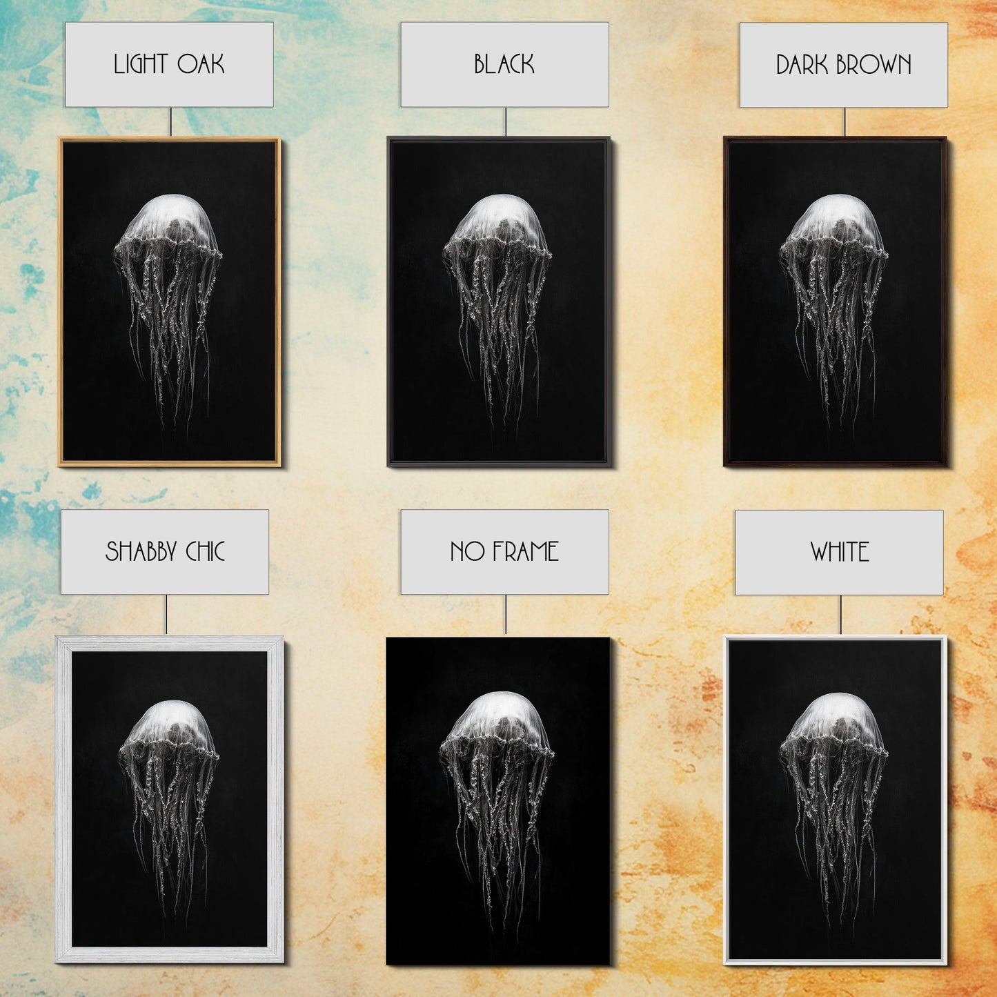 Elegant Jellyfish Art, Ocean Wildlife, Monochrome Marine, Framed Canvas Print, Bathroom Decor, Nautical Wall Art, Minimalist Sea Life - mosswell.us