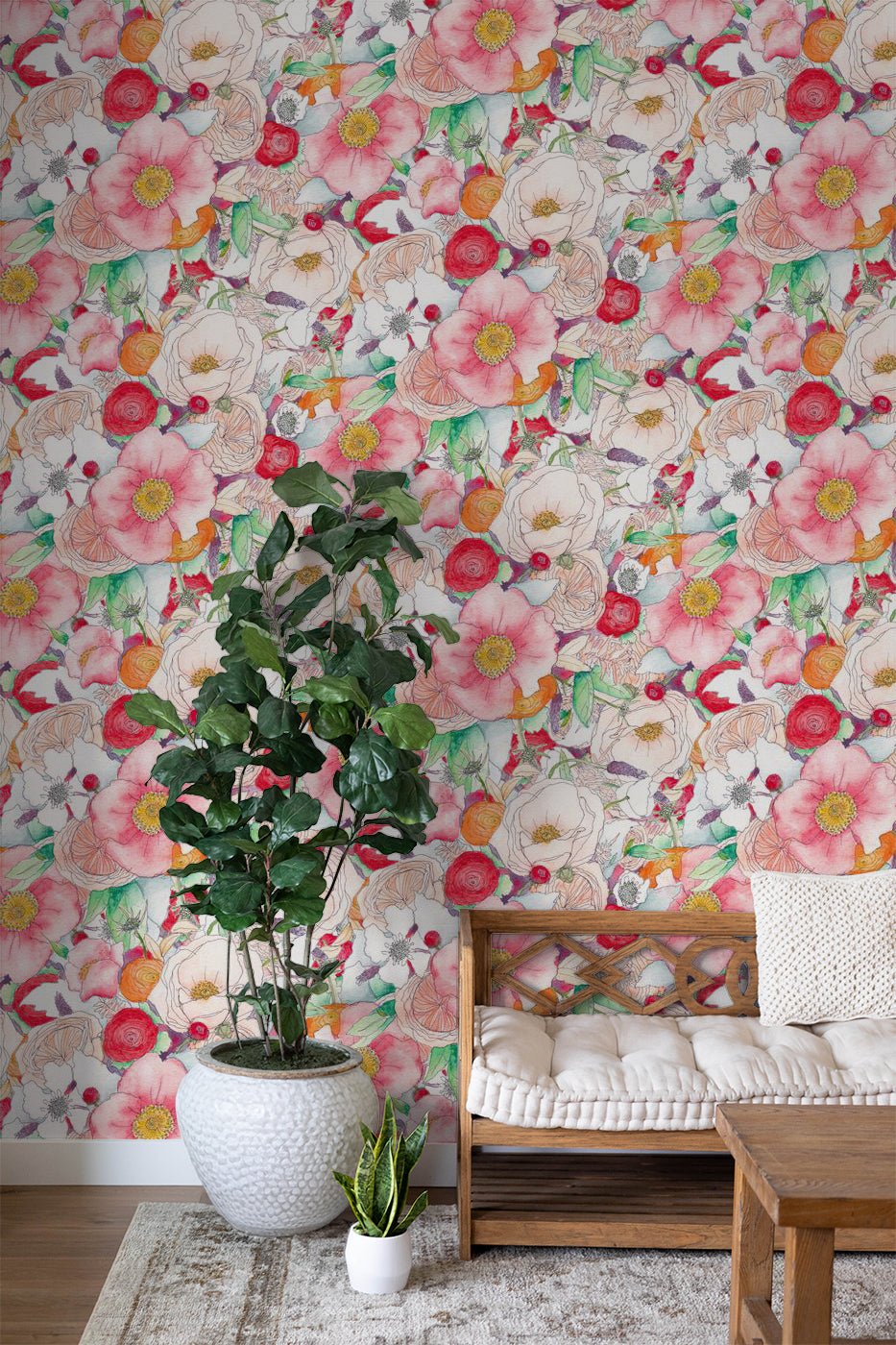Floral Reverie Wallpaper, red - mosswell.us