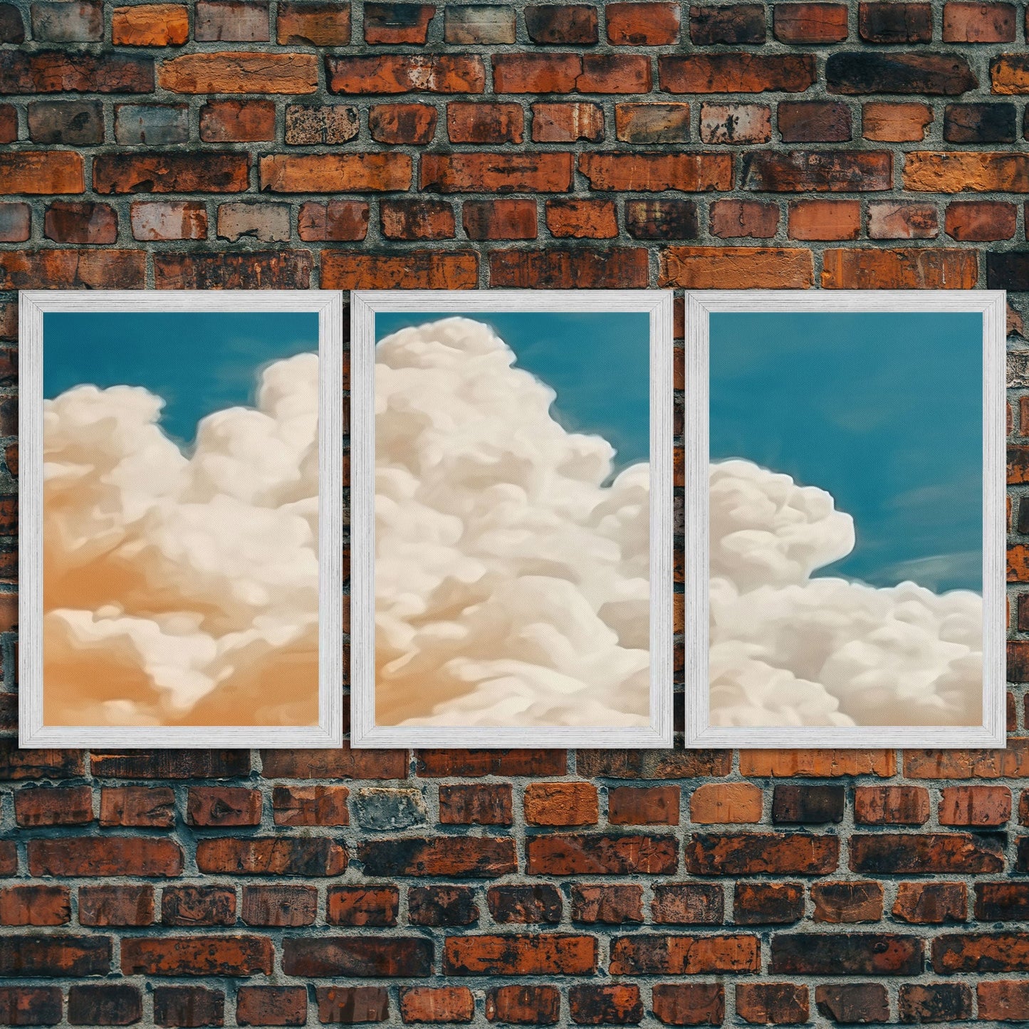Framed Canvas Wall Art Set of 3 Pastel Clouds, Navy Blue Sky, Nature Landscape Prints, Minimalist Modern Art Nature Boho Wall Decor - mosswell.us