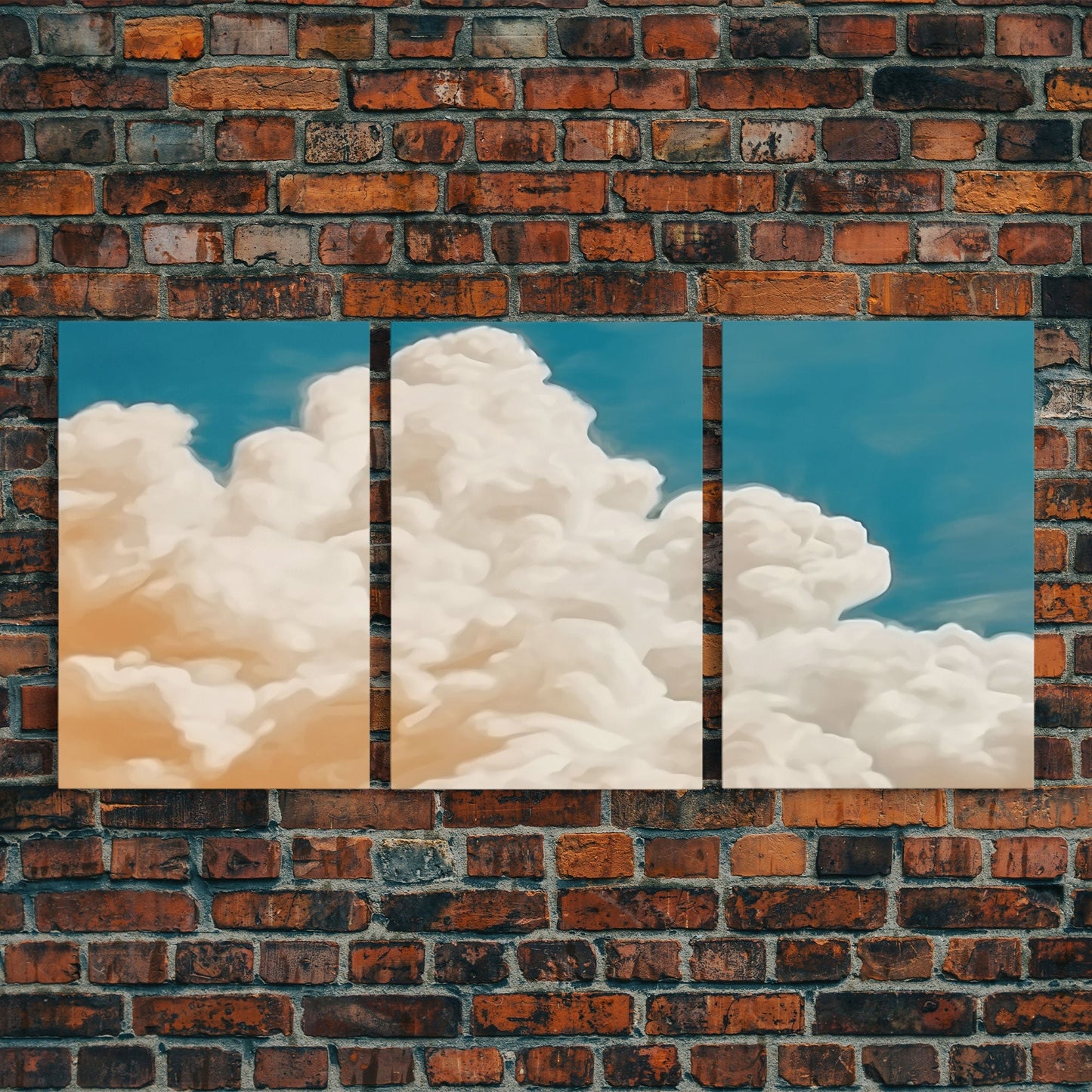 Framed Canvas Wall Art Set of 3 Pastel Clouds, Navy Blue Sky, Nature Landscape Prints, Minimalist Modern Art Nature Boho Wall Decor - mosswell.us