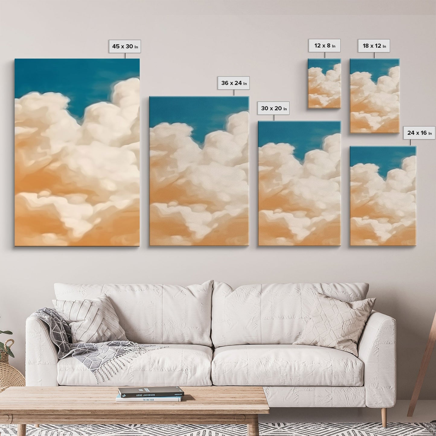 Framed Canvas Wall Art Set of 3 Pastel Clouds, Navy Blue Sky, Nature Landscape Prints, Minimalist Modern Art Nature Boho Wall Decor - mosswell.us