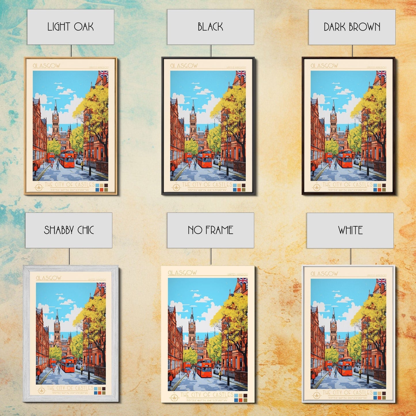 Glasgow United Kingdom Travel Poster Framed Canvas Print, Midcentury Modern Art, Pop Art Wall Decor, Scenic Bedroom Art, Office Decoration - mosswell.us