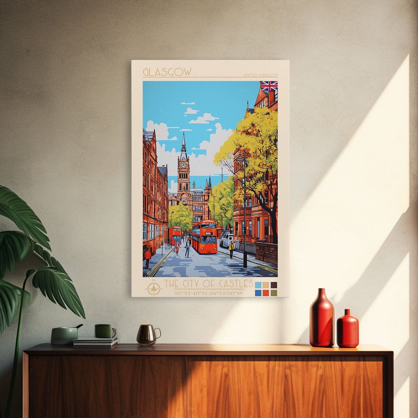 Glasgow United Kingdom Travel Poster Framed Canvas Print, Midcentury Modern Art, Pop Art Wall Decor, Scenic Bedroom Art, Office Decoration - mosswell.us