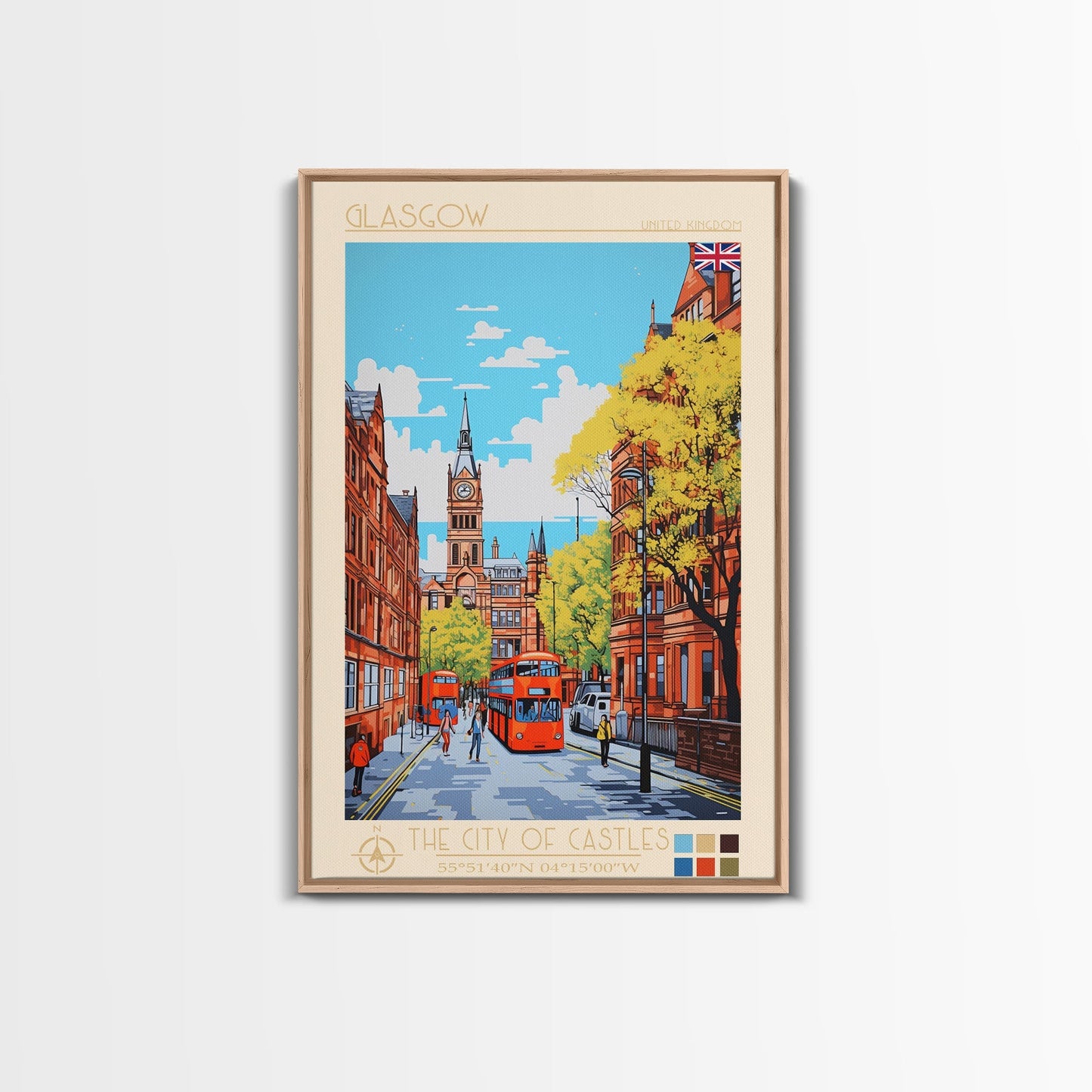 Glasgow United Kingdom Travel Poster Framed Canvas Print, Midcentury Modern Art, Pop Art Wall Decor, Scenic Bedroom Art, Office Decoration - mosswell.us