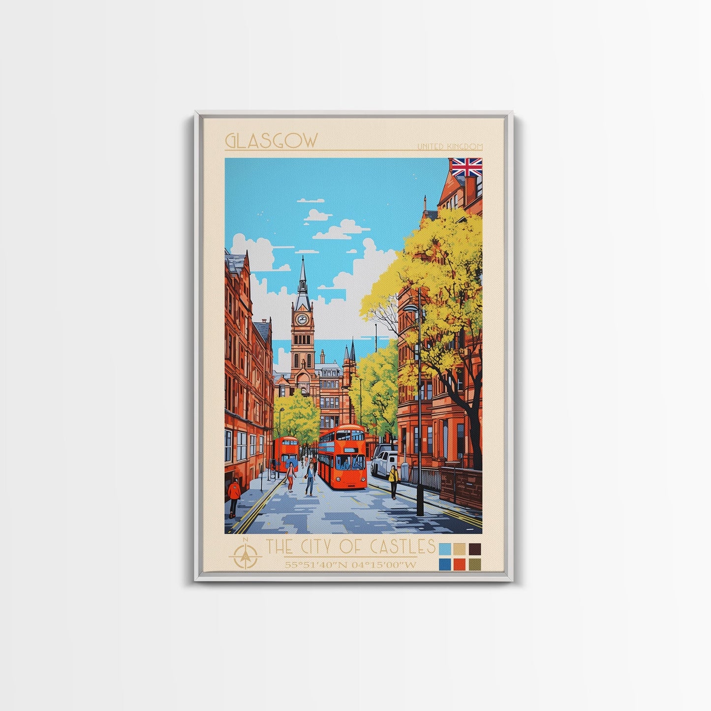 Glasgow United Kingdom Travel Poster Framed Canvas Print, Midcentury Modern Art, Pop Art Wall Decor, Scenic Bedroom Art, Office Decoration - mosswell.us