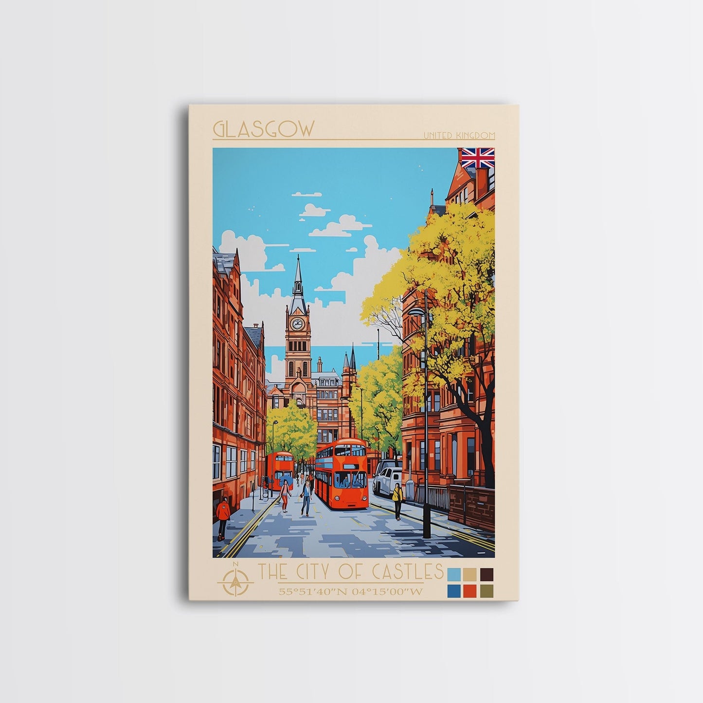 Glasgow United Kingdom Travel Poster Framed Canvas Print, Midcentury Modern Art, Pop Art Wall Decor, Scenic Bedroom Art, Office Decoration - mosswell.us