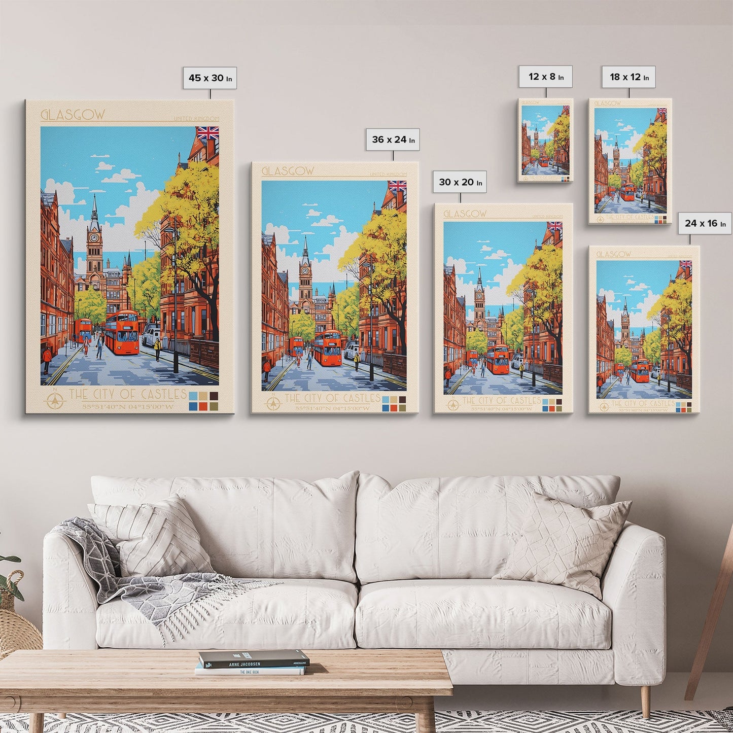 Glasgow United Kingdom Travel Poster Framed Canvas Print, Midcentury Modern Art, Pop Art Wall Decor, Scenic Bedroom Art, Office Decoration - mosswell.us