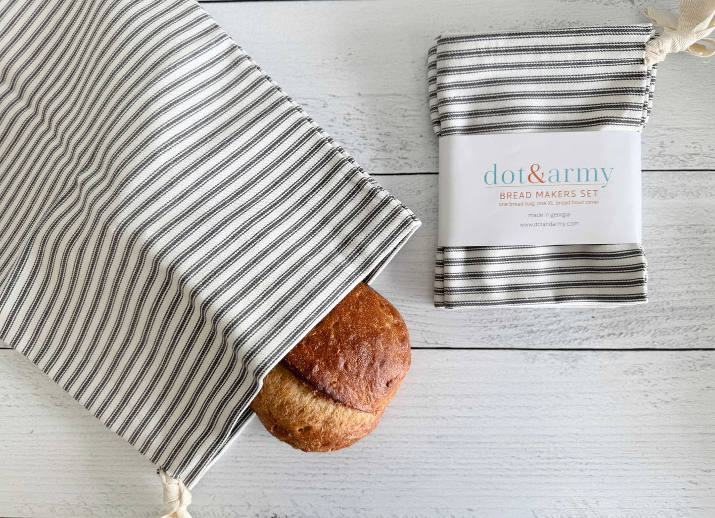 Grey Ticking Stripe Bread Bags, set of two - mosswell.us