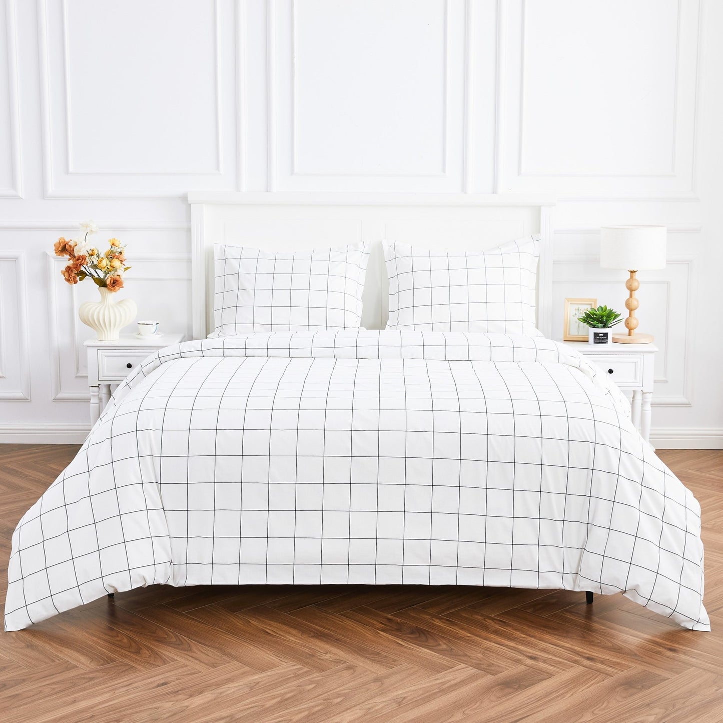 Grid Printed Cotton Percale Duvet Set - mosswell.us