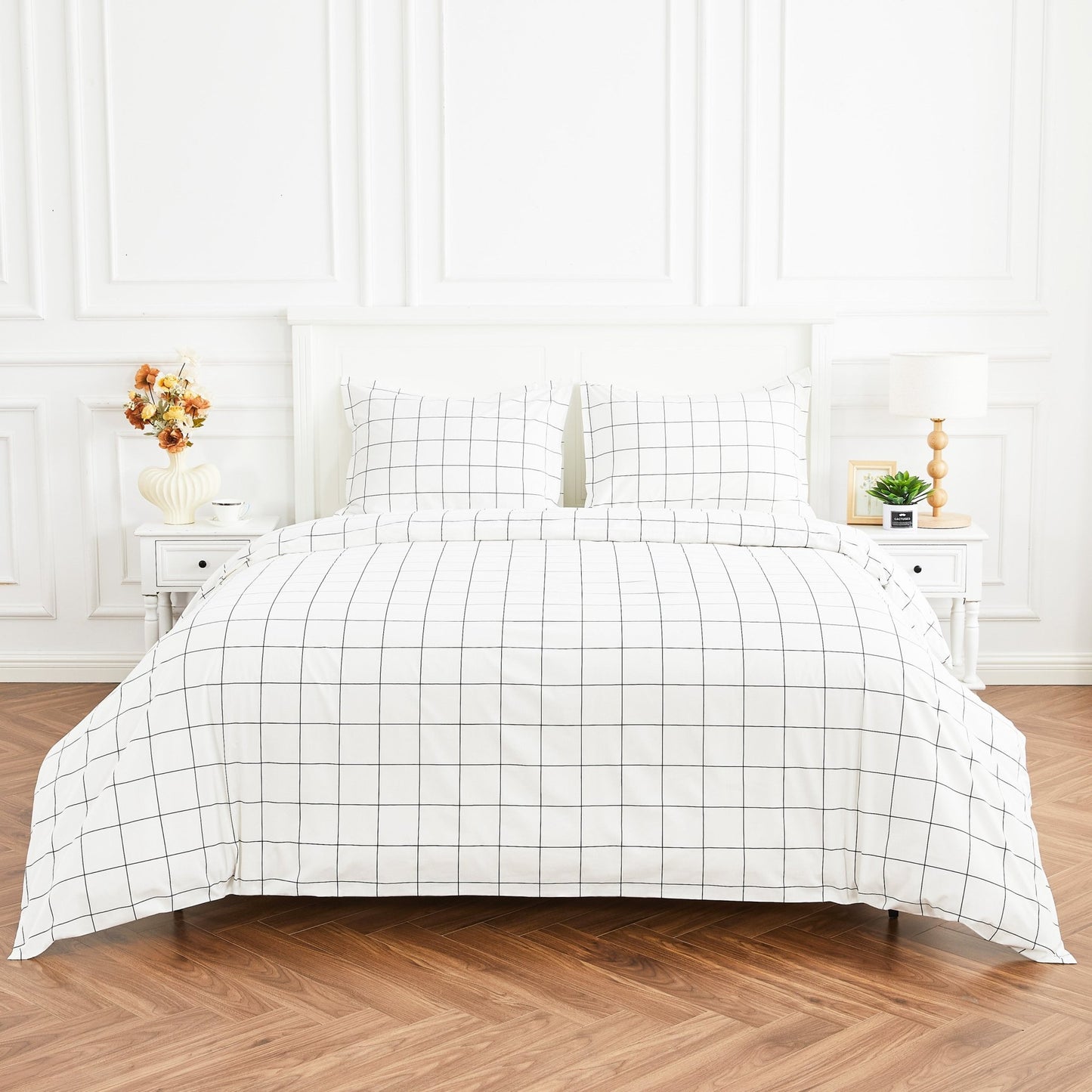 Grid Printed Cotton Percale Duvet Set - mosswell.us